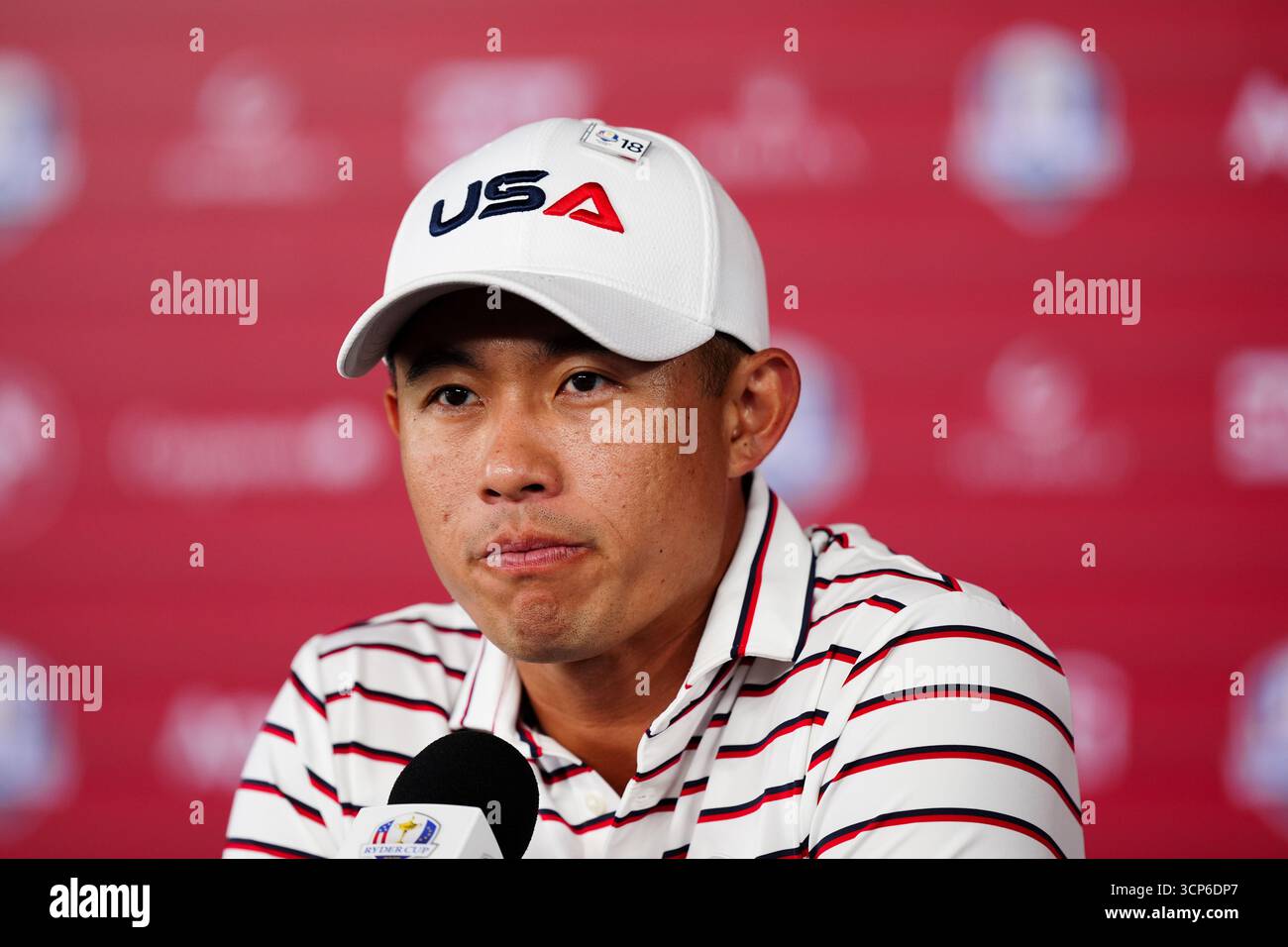 Collin Morikawa of Team United States during a press conference at the ...