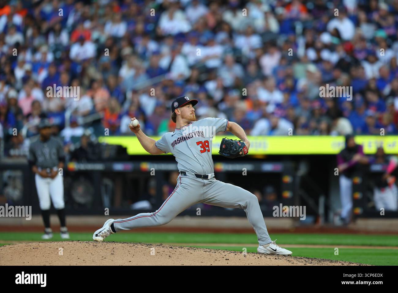 Washington Nationals pitcher Clayton Beeter (39) throws during the seventh inning of the baseball game against the New York Mets at Citi Field in Corona, N.Y., Saturday, Sept. 20, 2025. (Photo: Gordon Donovan) Stock Photo
