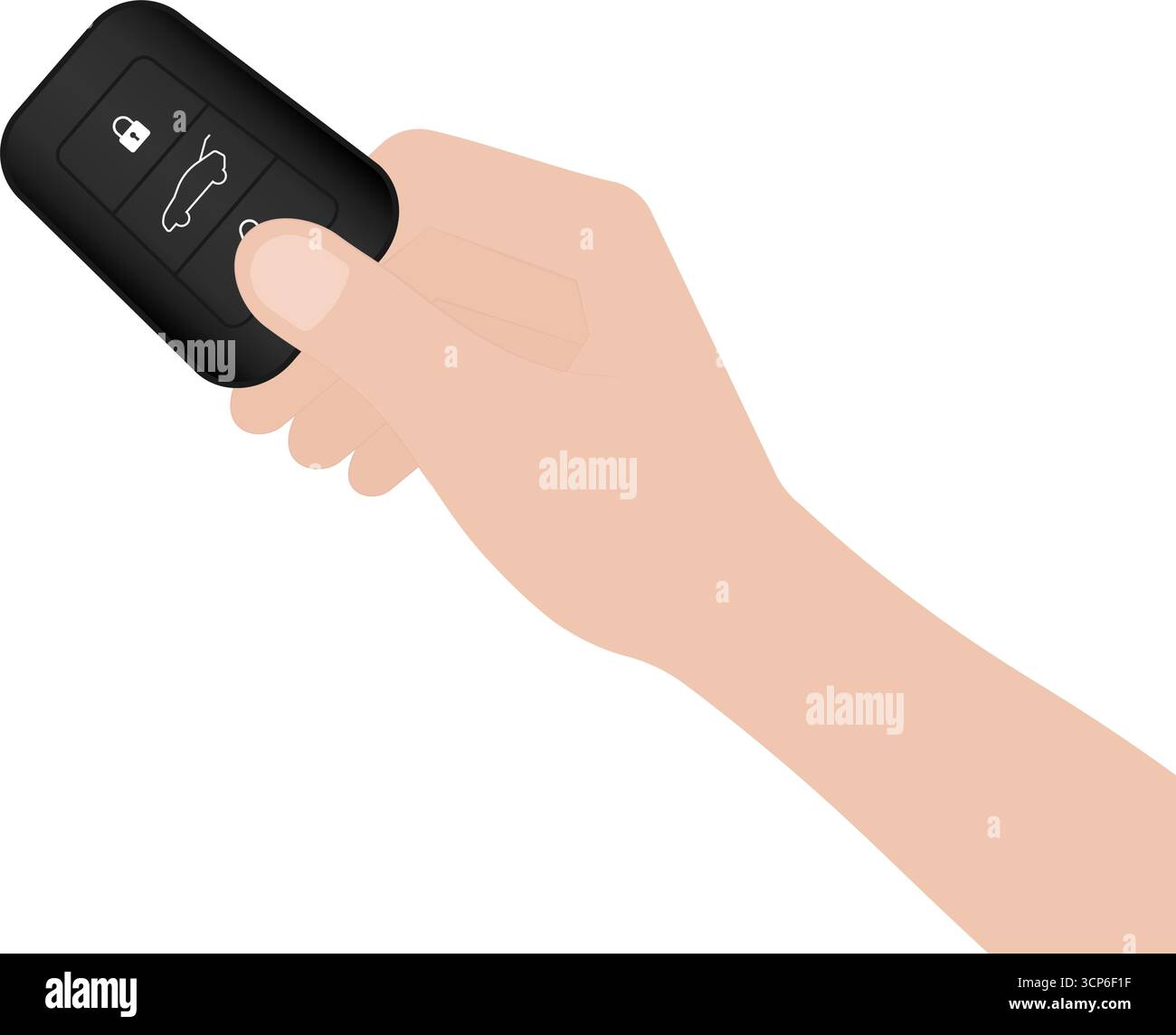 Hand Pressing Car Key Remote Control to Lock or Unlock Car. Car Alarm System. Vector Illustration. Stock Vector