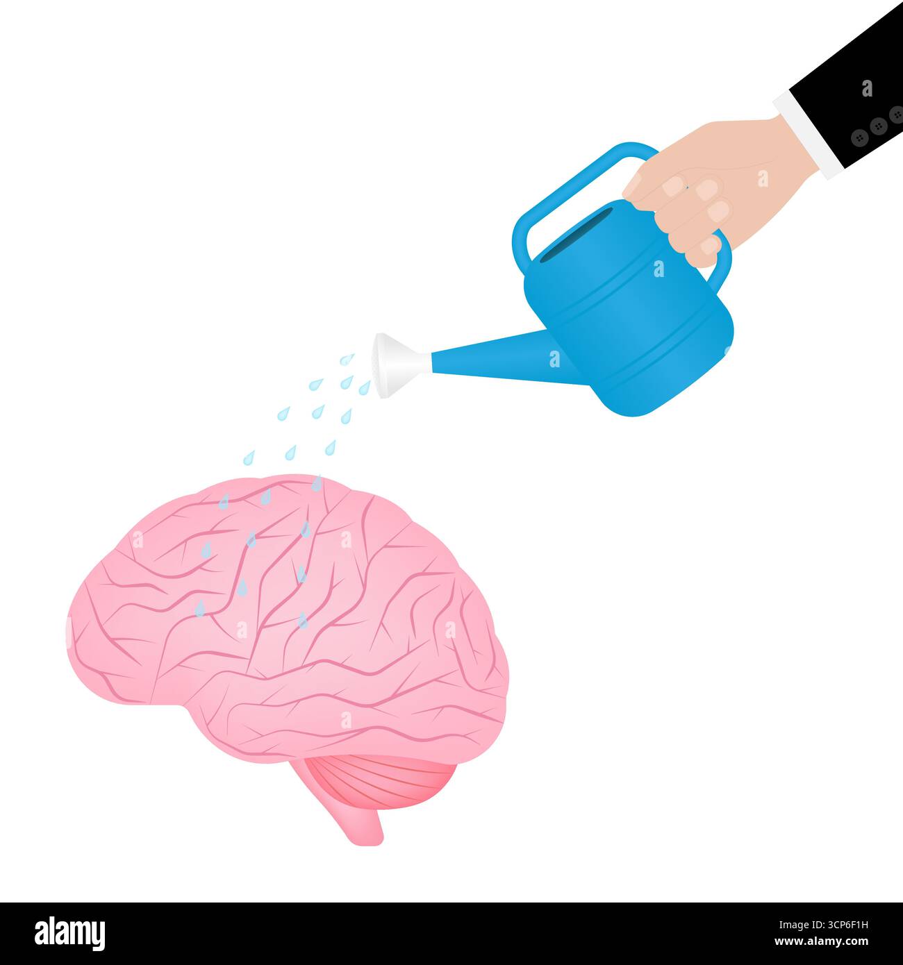 Watering Brain. Self Improvement or Growth Mindset Concept. Vector Illustration. Stock Vector