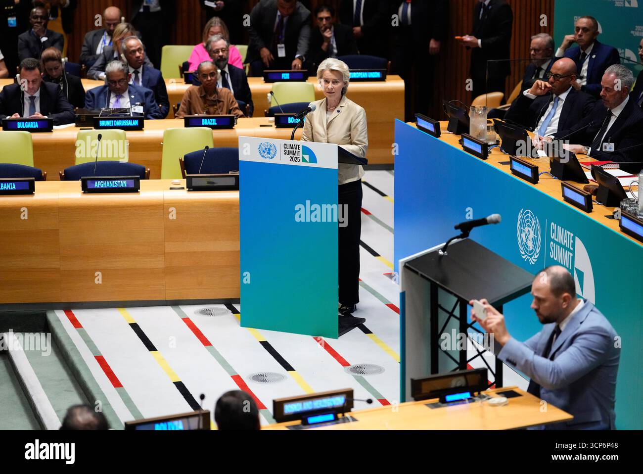 European Commission President Ursula von der Leyen speaks during a ...