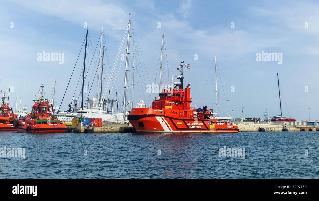 Mallorca, Spain - Sept 6, 2025: Spanish maritime rescue vessels (Salvamento Marítimo) - Smartphone Captured Stock Image