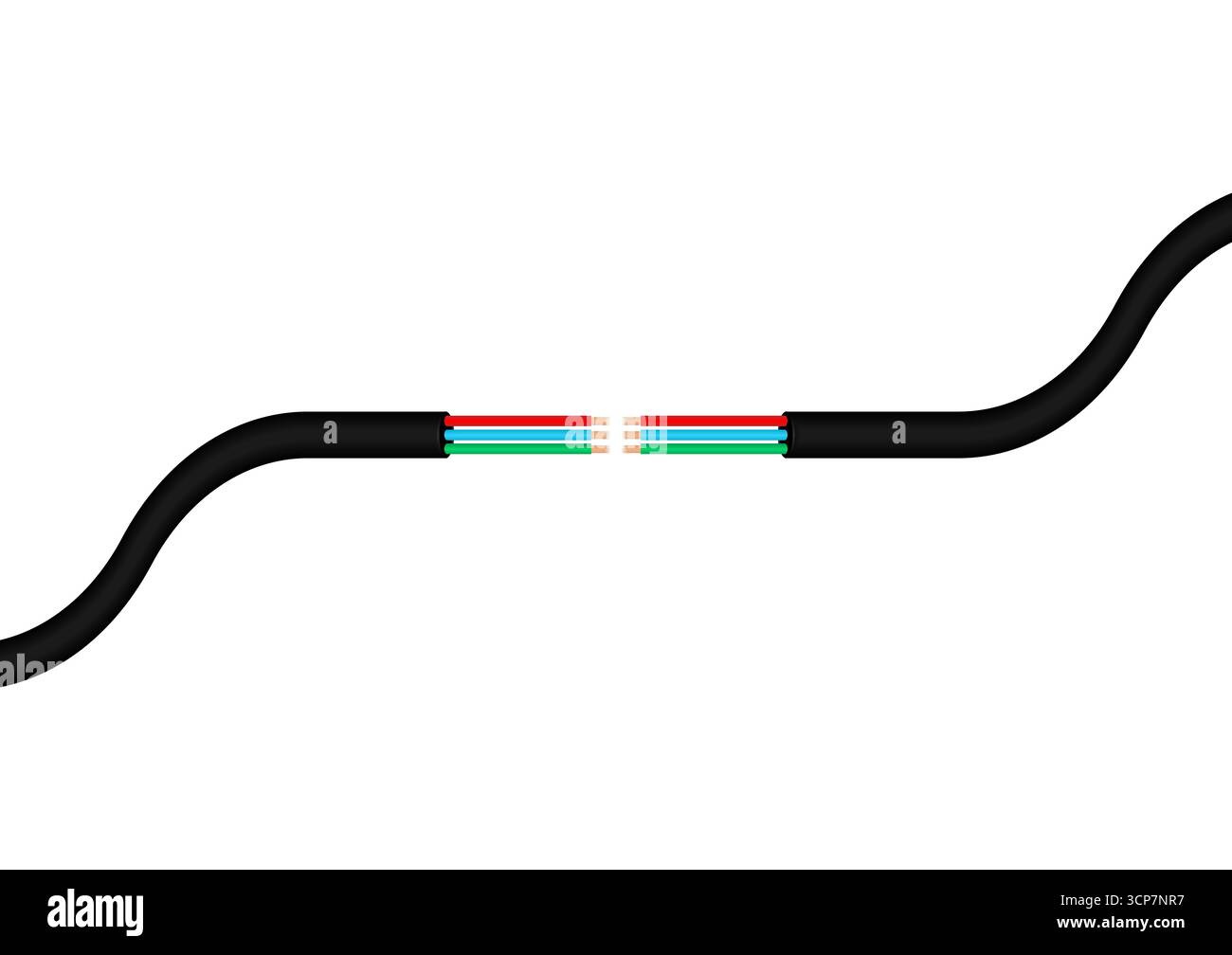 Power Cable. Broken Electric Wires. Damaged Electric Cable. Vector Illustration. Stock Vector