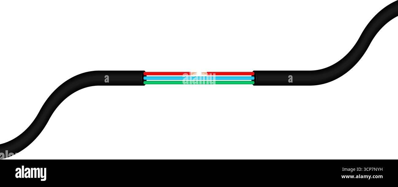 Power Cable. Broken Electric Wires. Damaged Electric Cable. Vector Illustration. Stock Vector