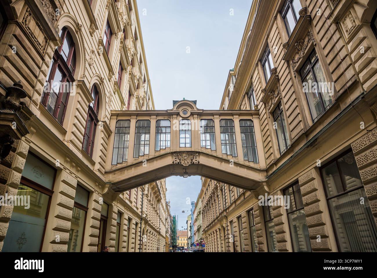 Prague, Czech republic - March 31, 2023. Bridge between buildings