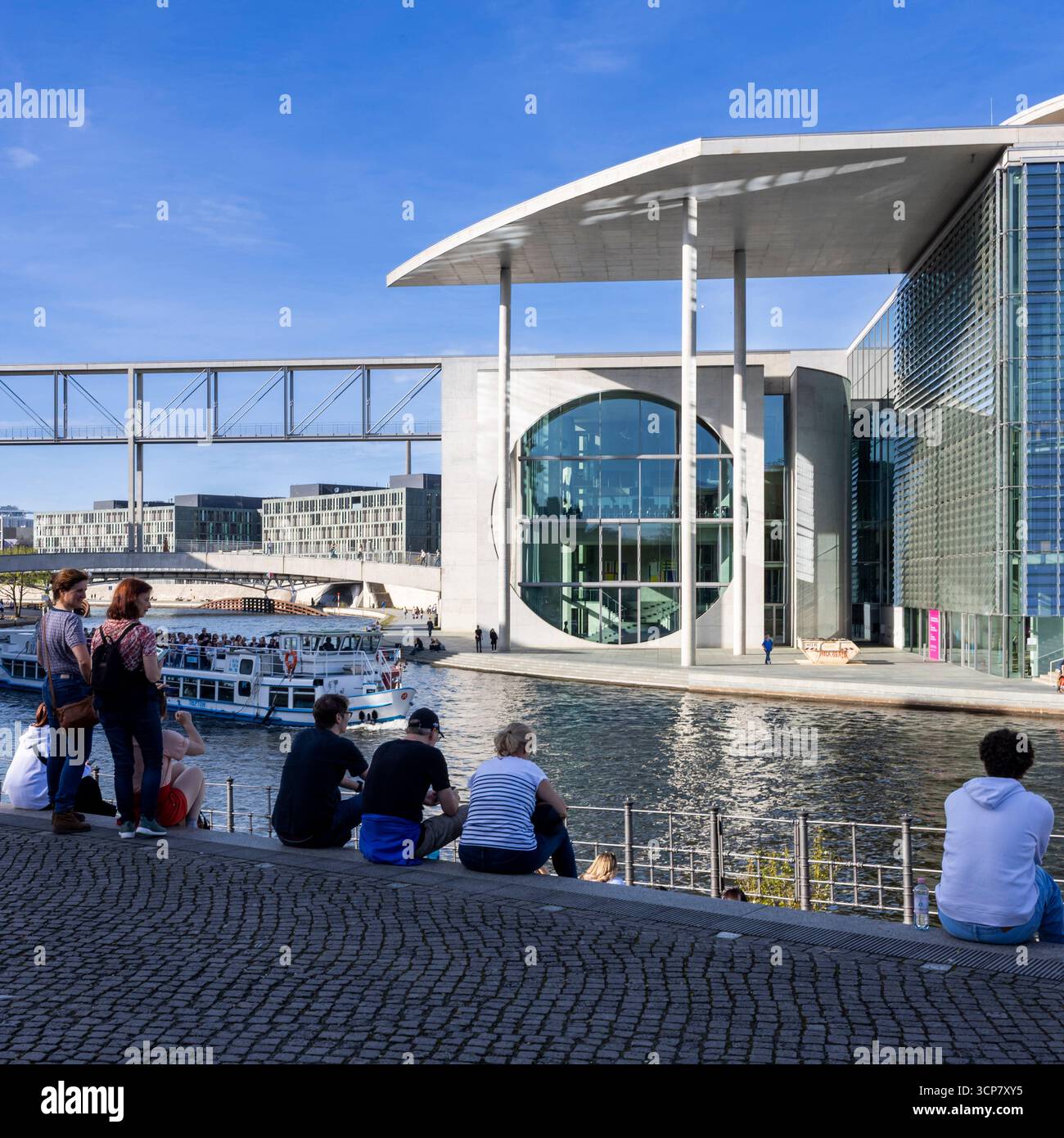 Berlin, Germany, 5 May 2025, Berlin's Marie-Elisabeth-Lueders-Haus and Spree River on a sunny day. Stock Photo
