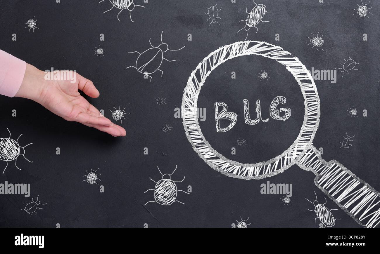 The process of finding and fixing bugs in software code. Stock Photo