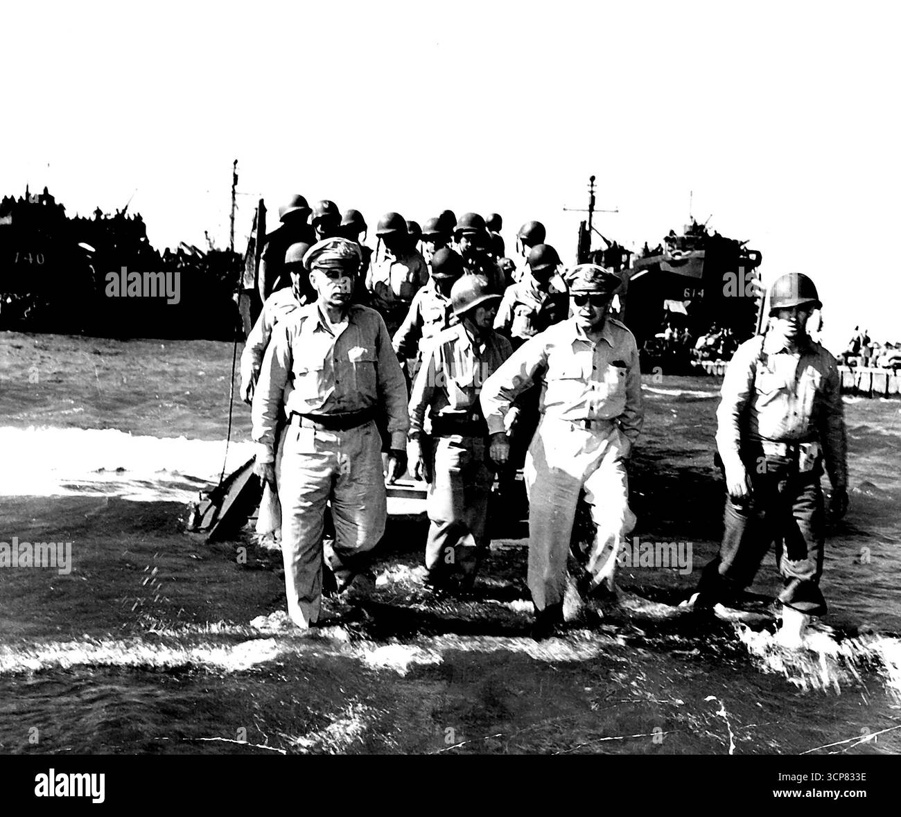 General Douglas Macarthur 2nd From Right Wading From The
