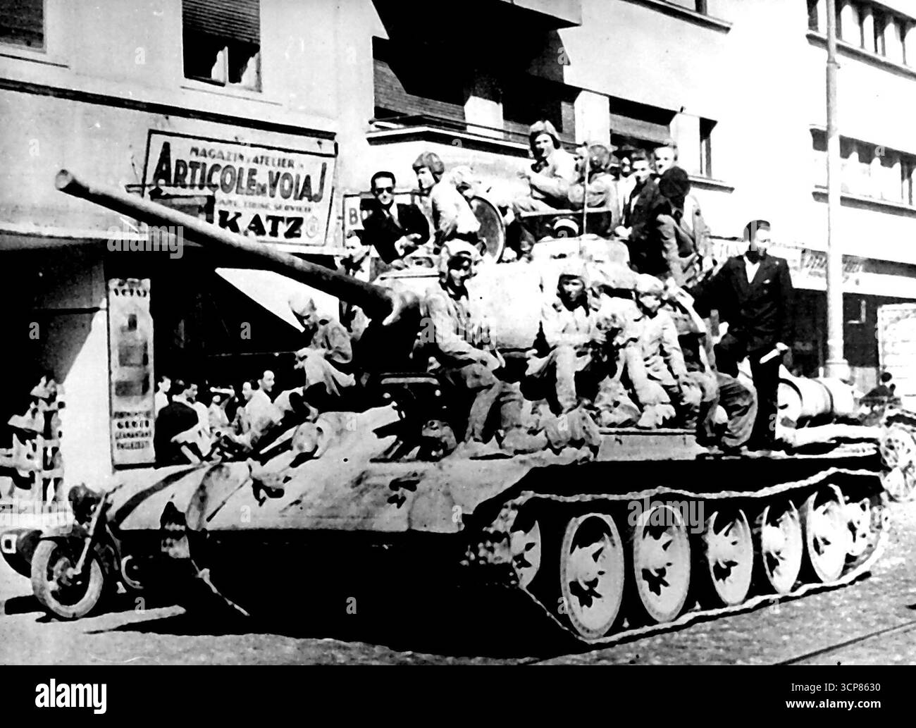 Russian Tank Rolls Through Capital Of Romania -- A Russian tank, with ...