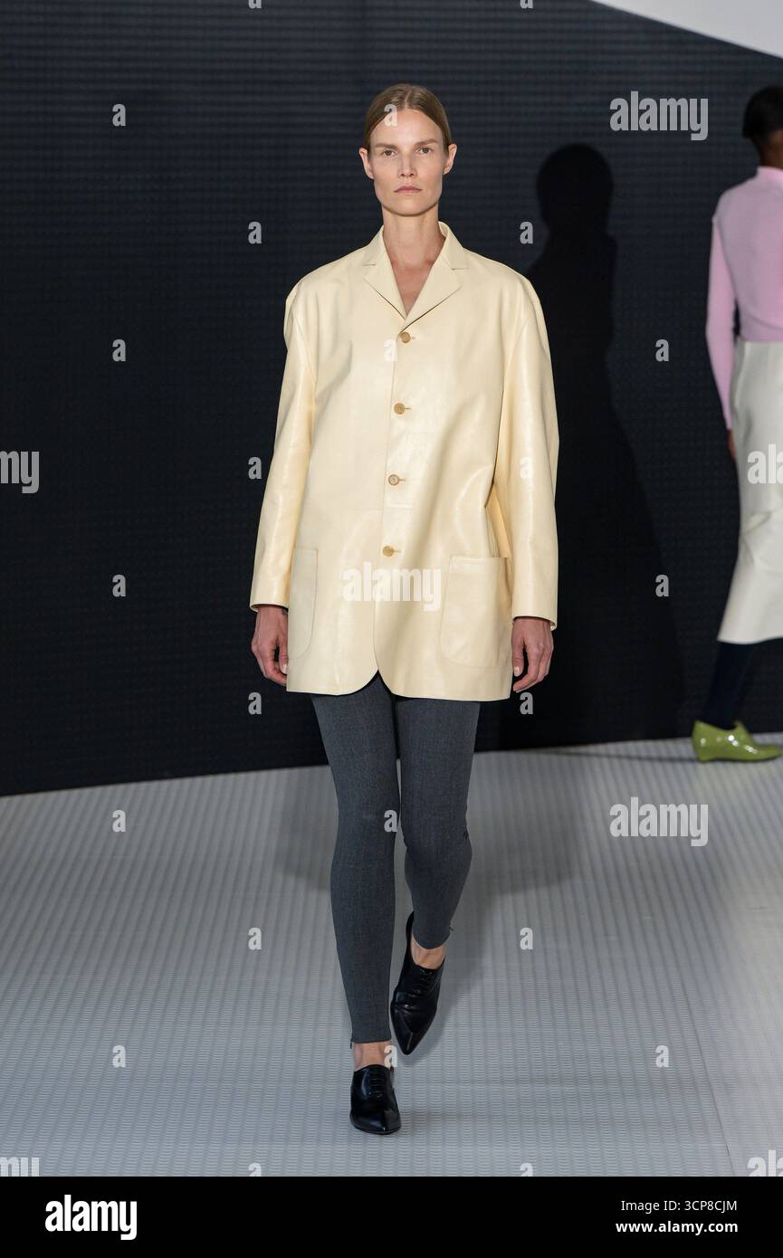 Model Suvi Riggs is seen on the catwalk at the Jil Sander fashion show ...