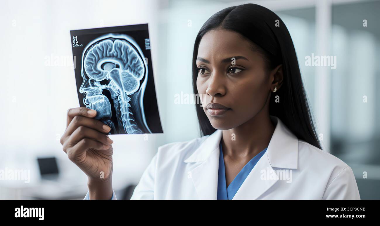 Black doctor woman examining a brain radiography Stock Photo - Alamy