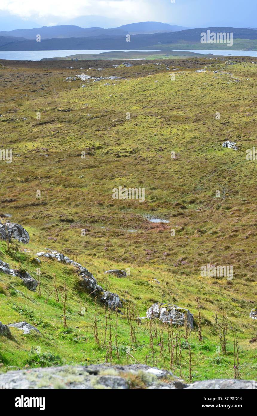 Lochs, moorland and peatbogs on the western coast of the Isle of Lewis ...