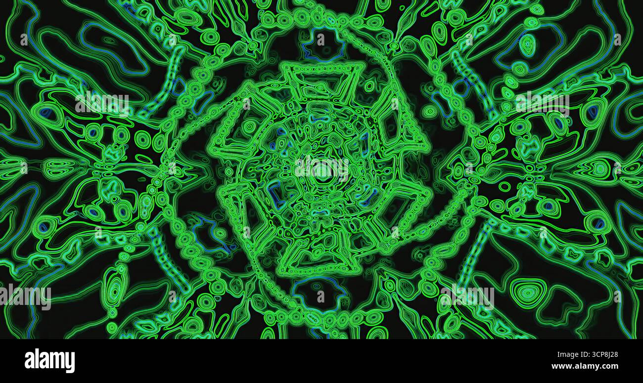 This artwork features a dynamic arrangement of green shapes and ...