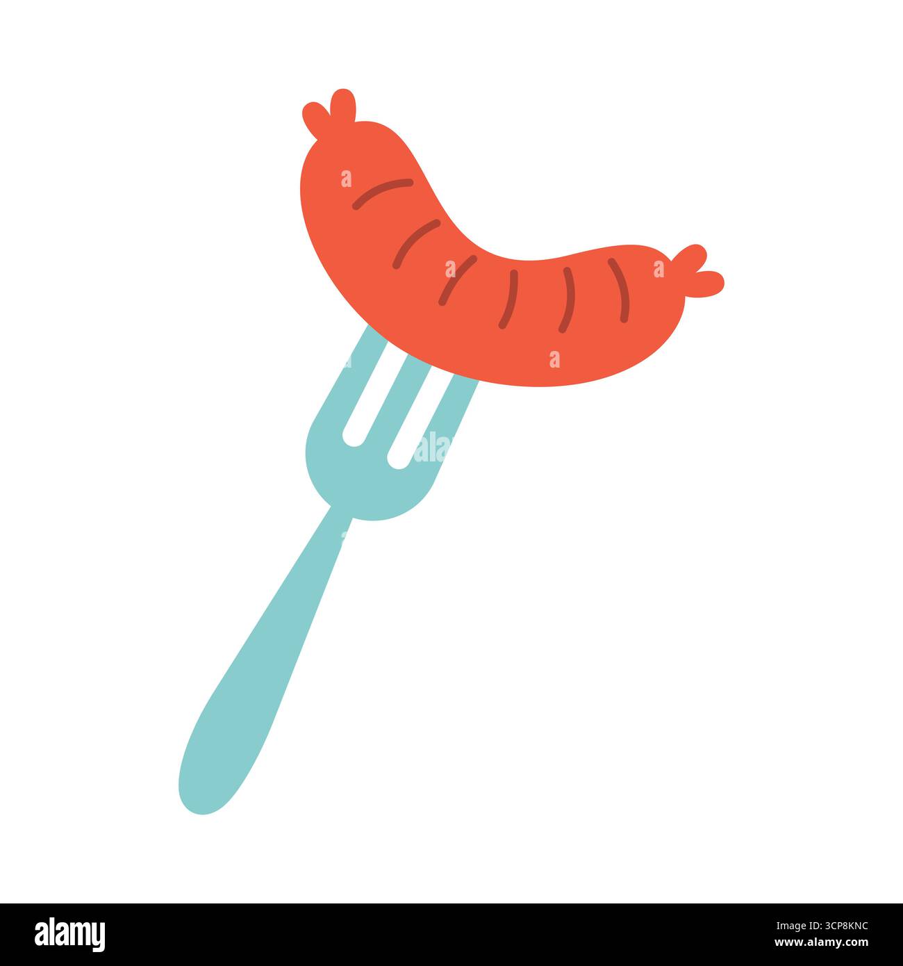 Sausage and fork. Isolated white background. Flat style vector illustration. Stock Vector