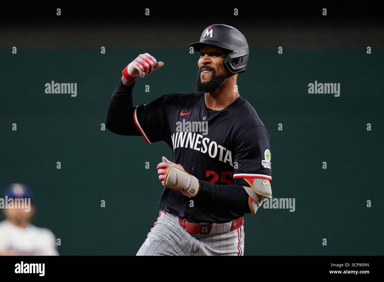 Minnesota Twins Byron Buxton Celebrate After Hitting A Solo Home Run In The First Inning Of A Minnesota Twins Byron Buxton Celebrate After Hitting A Solo Home Run In The First Inning Of A Baseball Game Against The Texas Rangers Wednesday Sept 24 2025 In Arlington Texas Ap Phototony Gutierrez 3CP909N