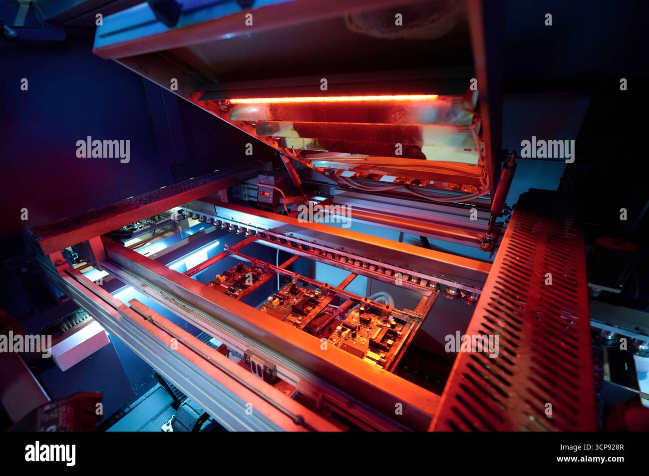 Reflow soldering stage with surface mounted circuit boards in high-tech ...