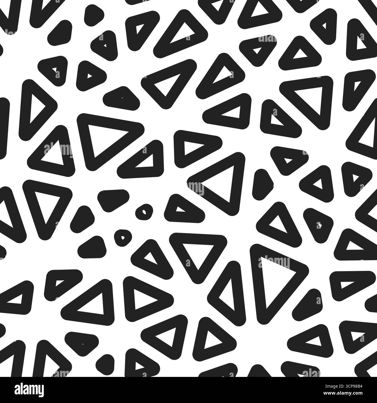 Minimalistic triangles background. Medium triangles size. Black and white style. Rounded triangles outlined. Repeatable composition. Shadow Graphite. Stock Vector