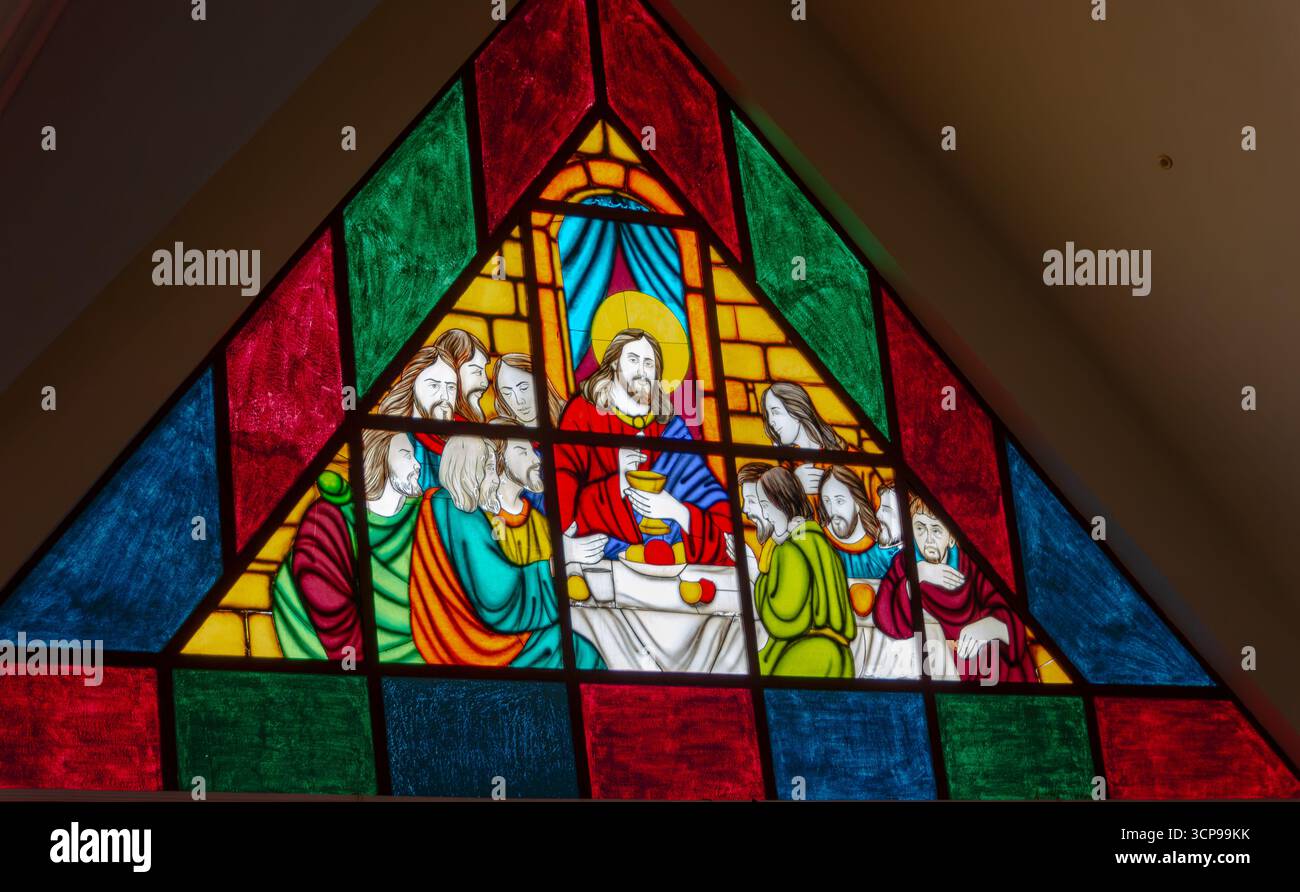 Triangular Stained Glass Window Depicting Jesus and the Twelve ...
