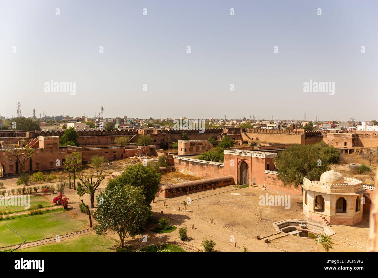 Expansive Aerial View of the Outer Walls, Arid Courtyards, and ...