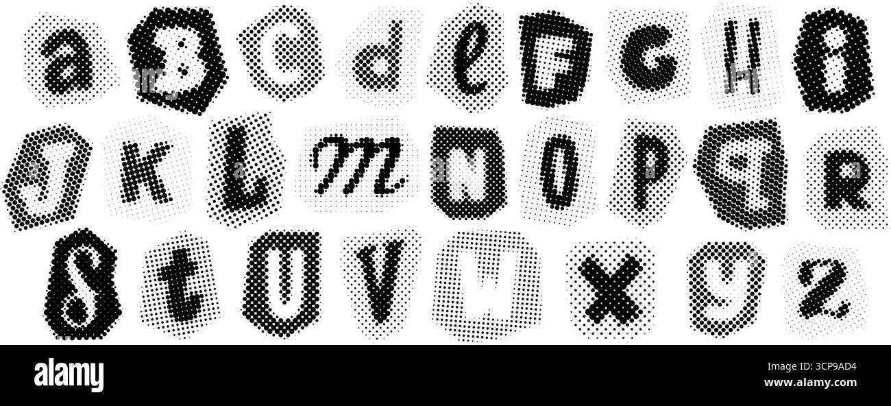 Black halftone alphabet. Retro pixelated letters design. Comic pop art ...