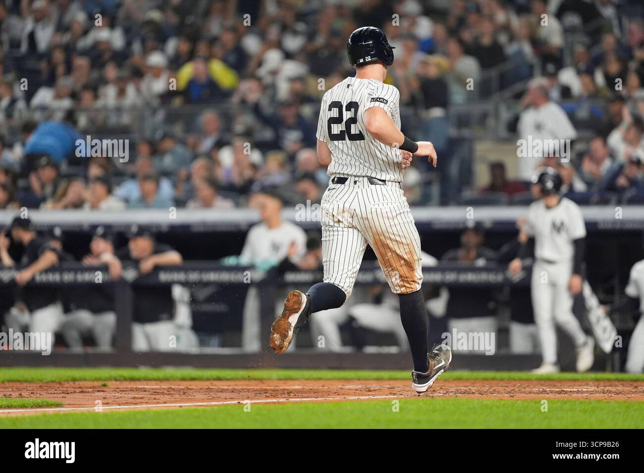 BRONX, NY - SEPTEMBER 24: New York Yankees Catcher Ben Rice (22) scores ...