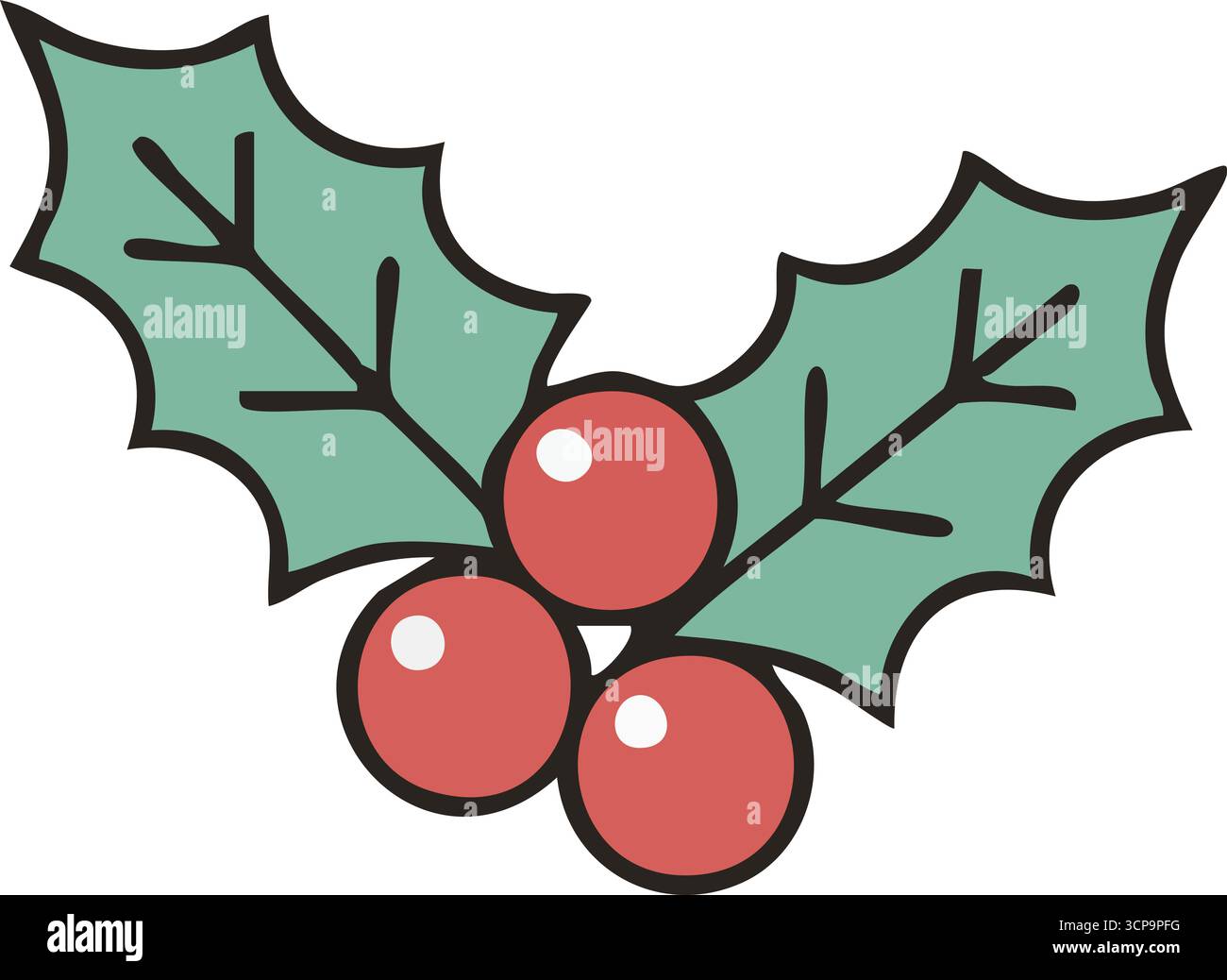 A festive sprig of sharp green leaves encircles three bright berries symbolizing winter cheer Stock Vector