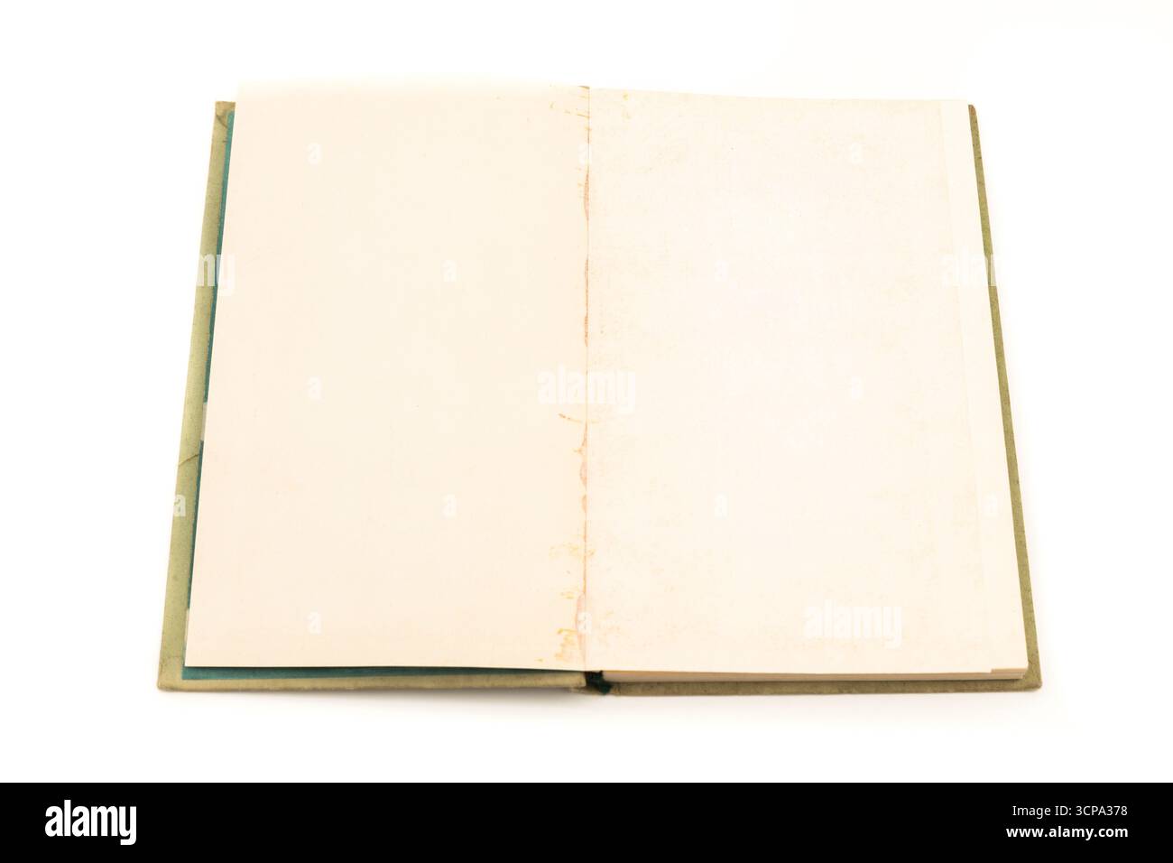 Open blank book on a simple white background showcasing potential stories and creativity Stock Photo