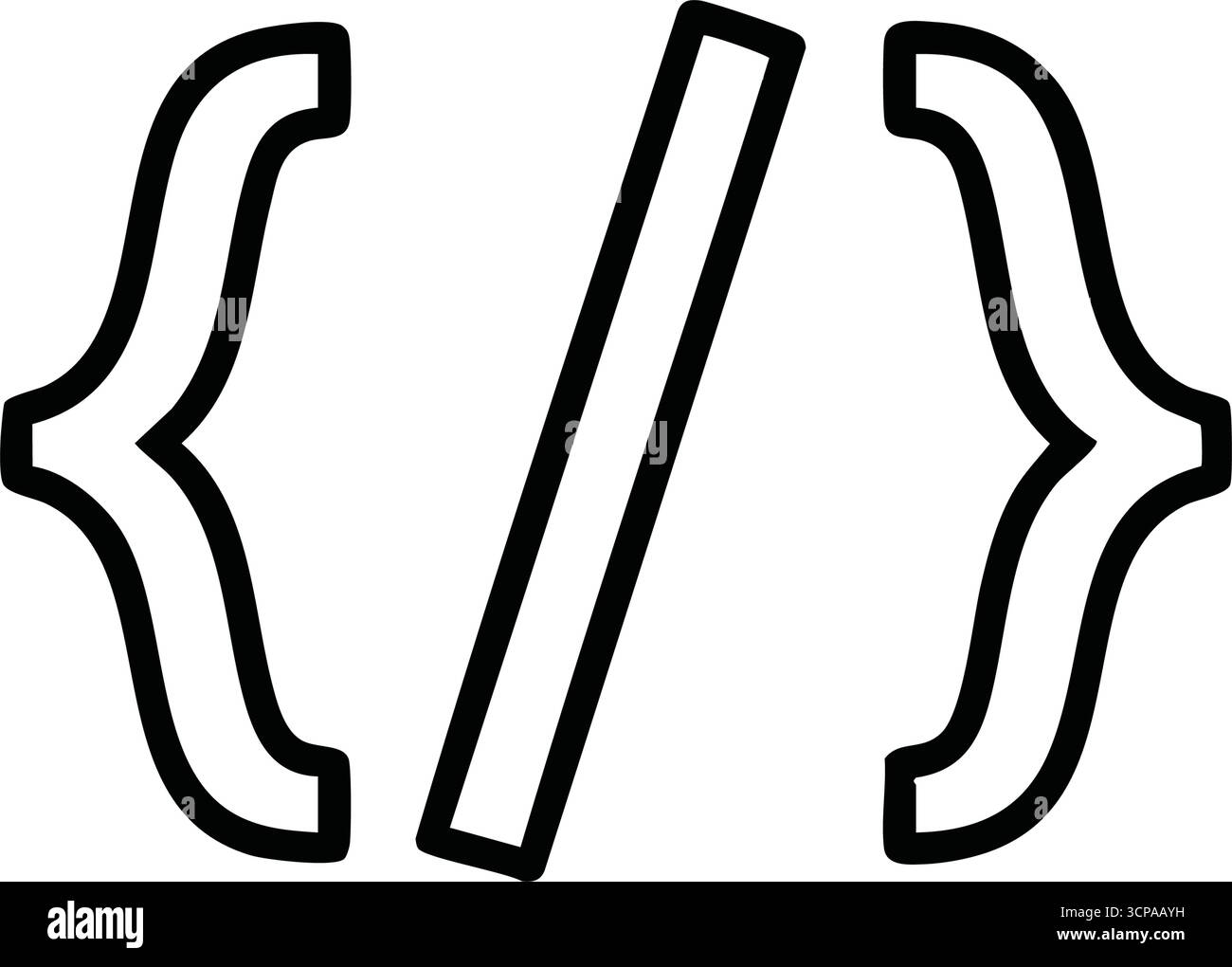 Code Development Symbol Icon. A minimalist digital graphic featuring essential coding syntax. This clean emblem embodies the core of software engineer Stock Vector