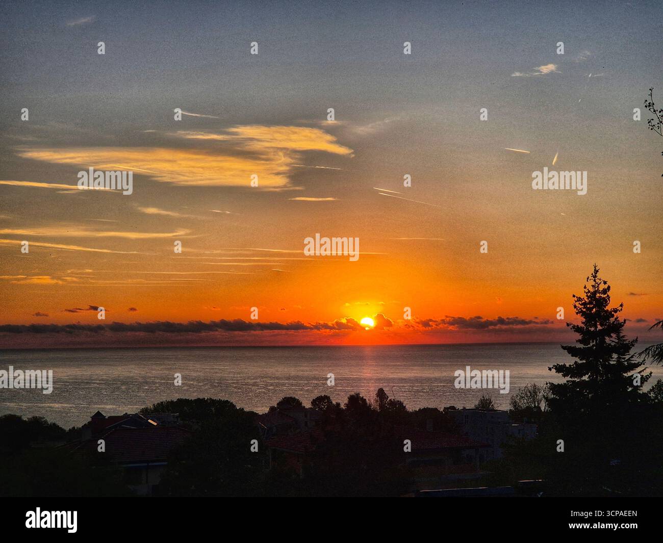 Beautiful sunrise over the sea. Sunset over the sea. Beautiful landscape. picturesque view of outdoor scene. - Smartphone Captured Stock Image