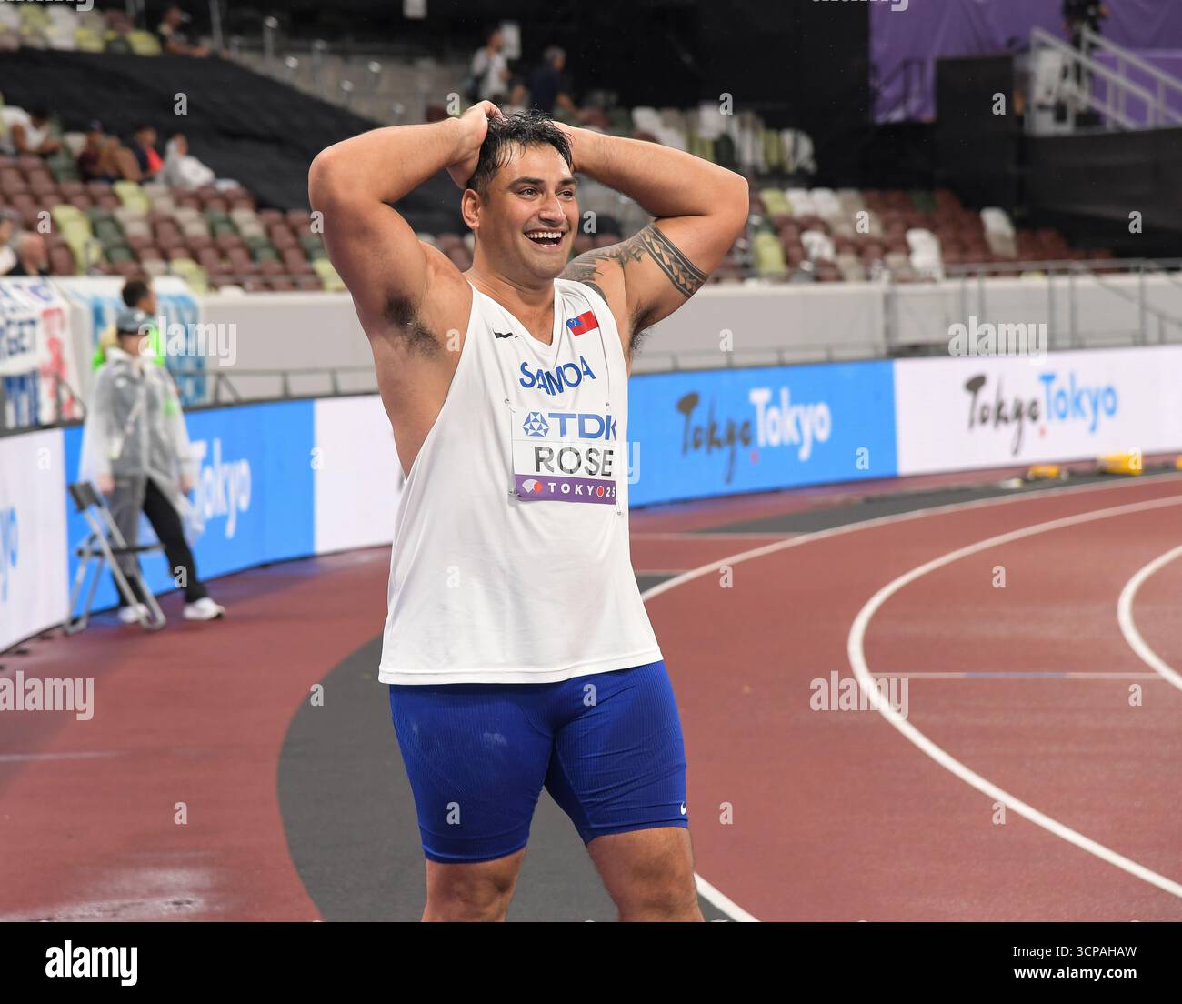Alex Rose of Samoa competing in the men’s discus at the World Athletics ...