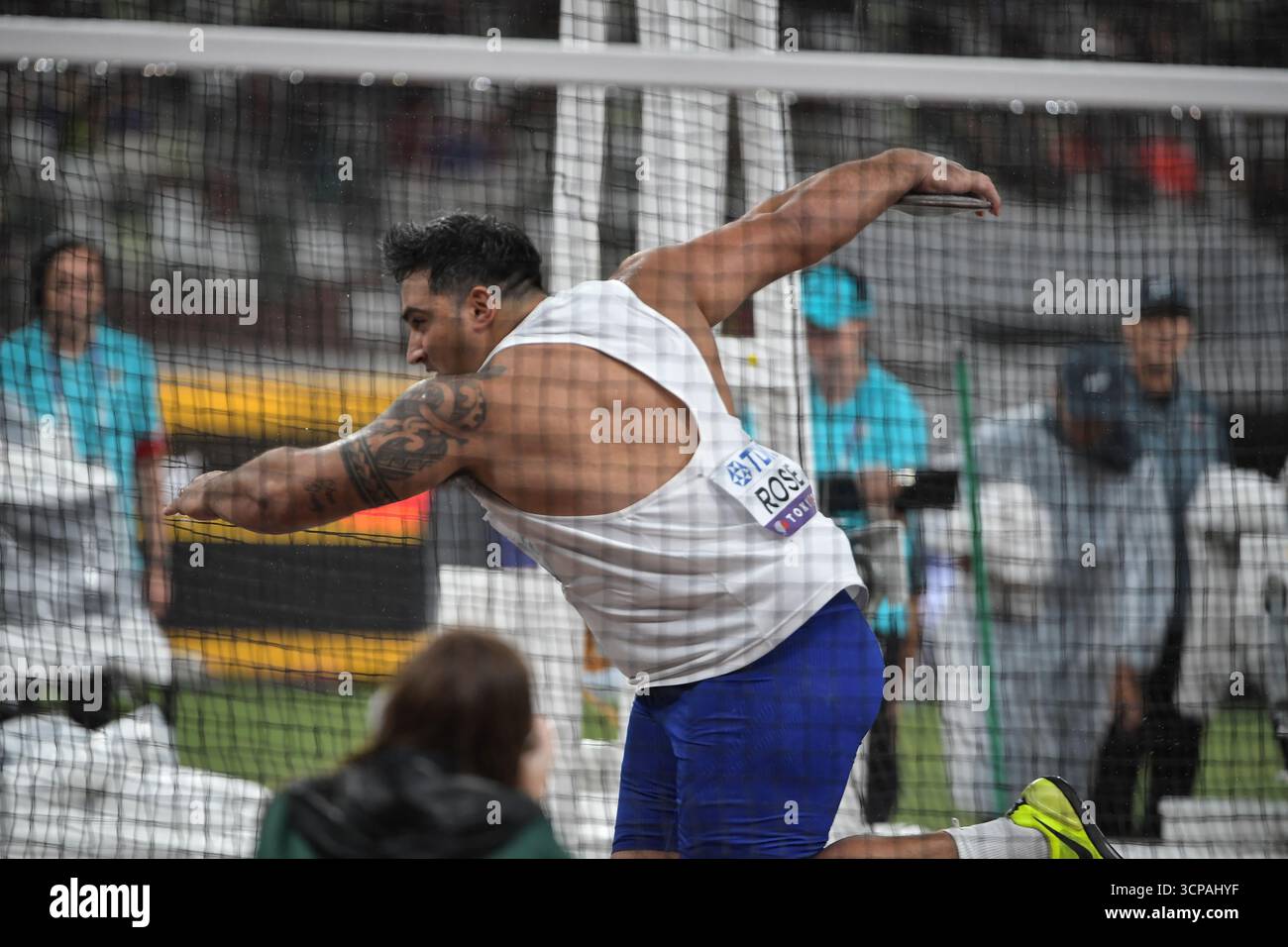 Alex Rose of Samoa competing in the men’s discus at the World Athletics ...