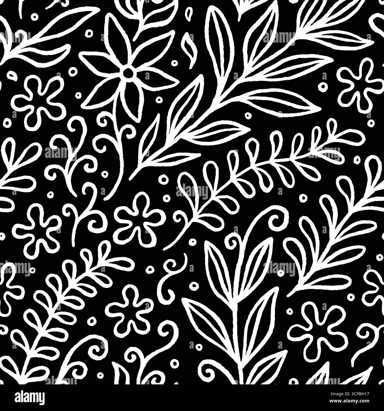 Abstract Exotic rainforest leaves lines seamless pattern. Vector illustration flat design background. Stock Vector