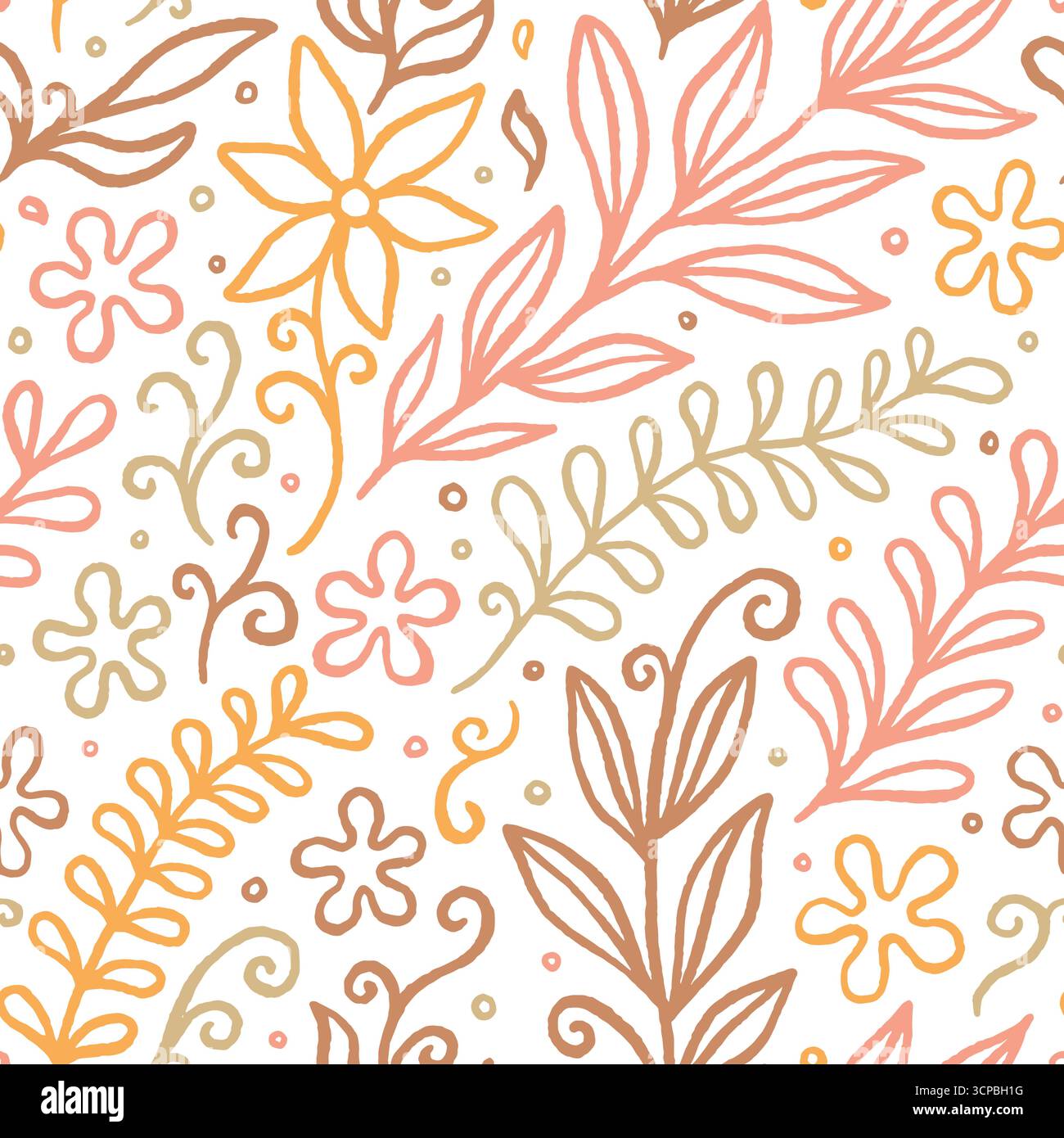 Abstract Exotic rainforest leaves lines seamless pattern. Vector illustration flat design background. Stock Vector