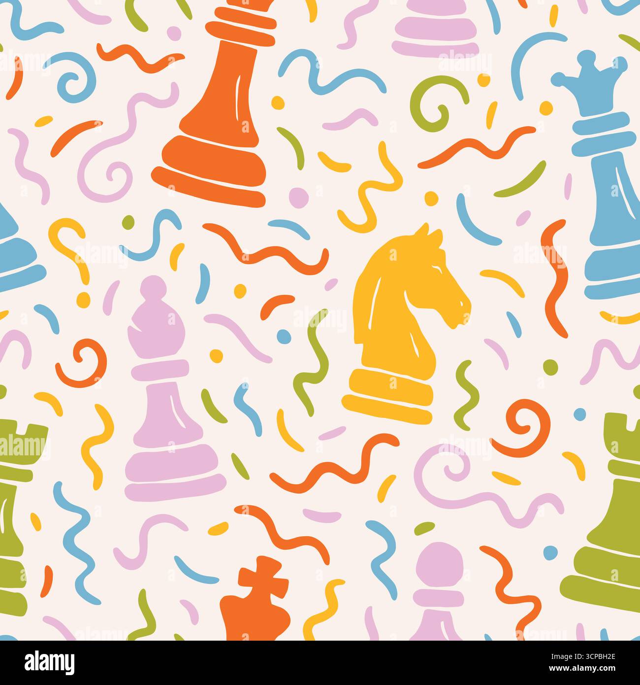 Chess Doodle seamless pattern. Vector illustration flat design background. Stock Vector
