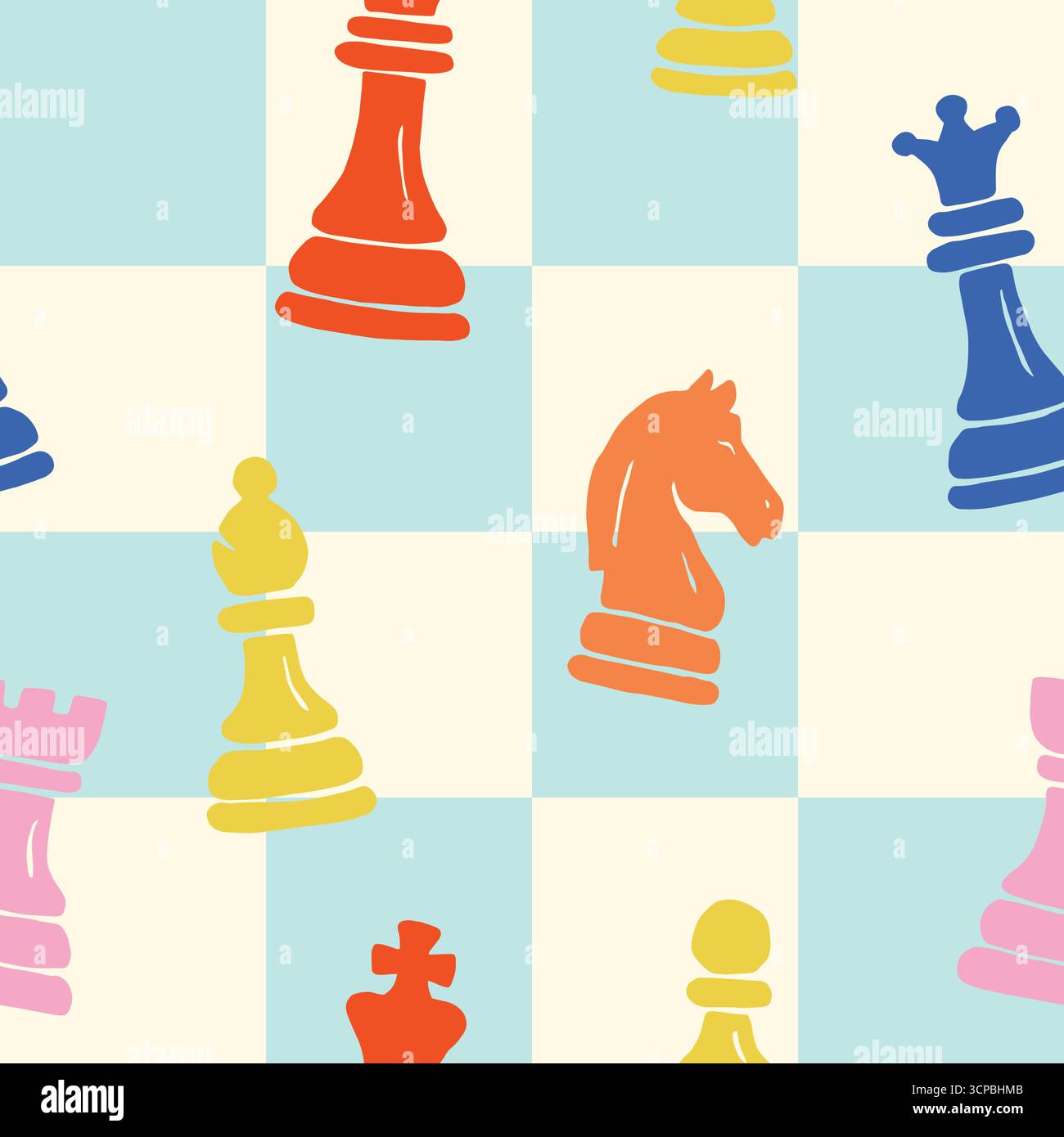 Chess Doodle seamless pattern. Vector illustration flat design background. Stock Vector