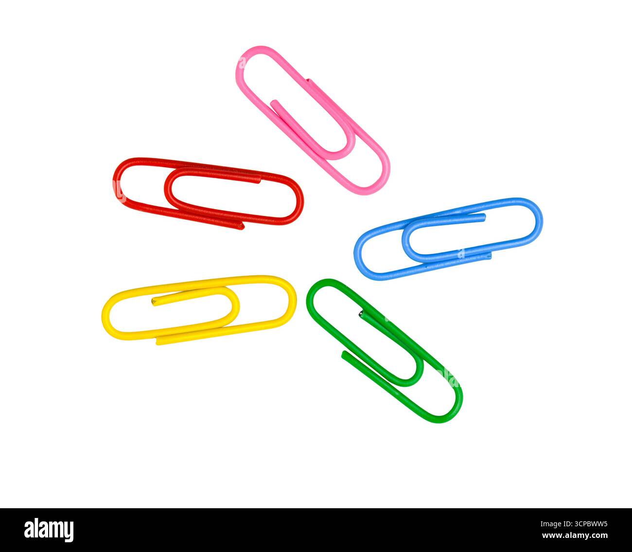 Paper clips isolated on white, top view, clipping path Stock Photo