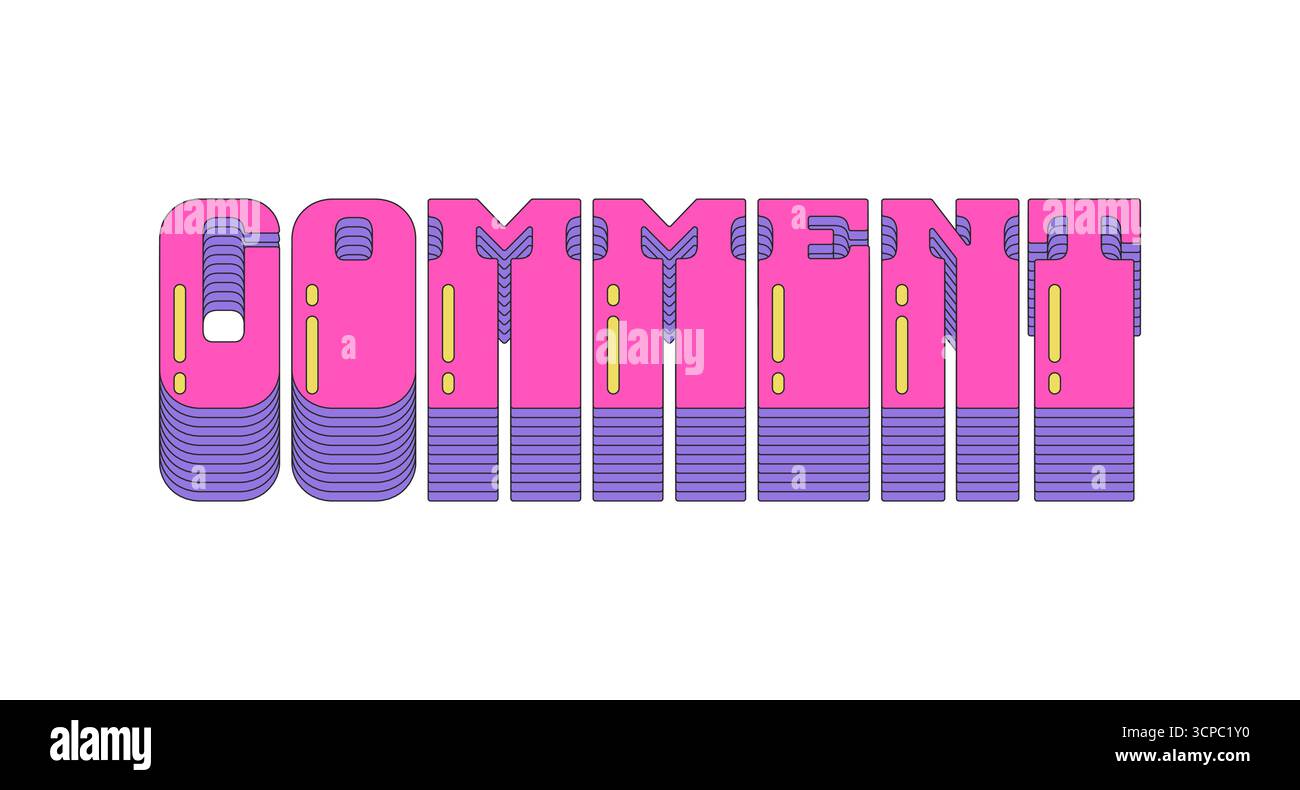 Comment layered pink vaporwave button typography Stock Vector