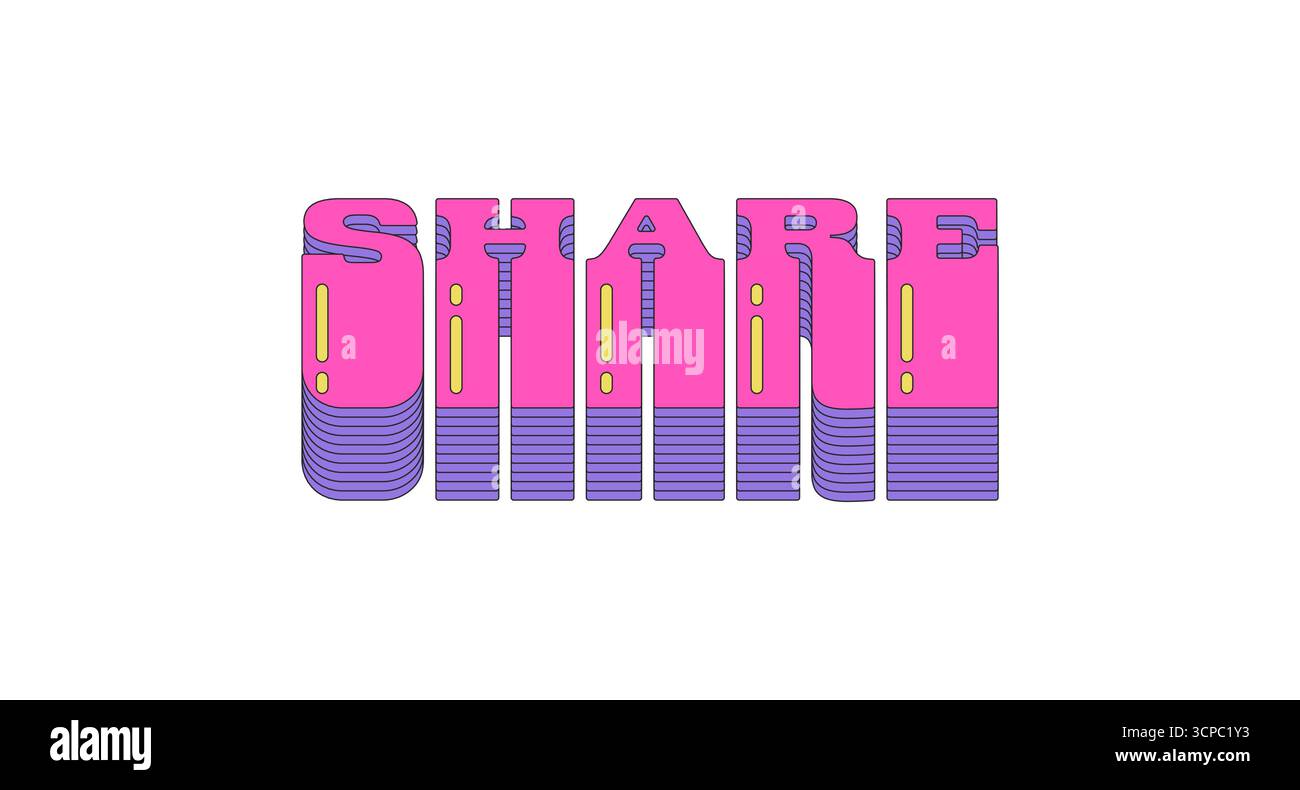 Share layered pink vaporwave button typography Stock Vector