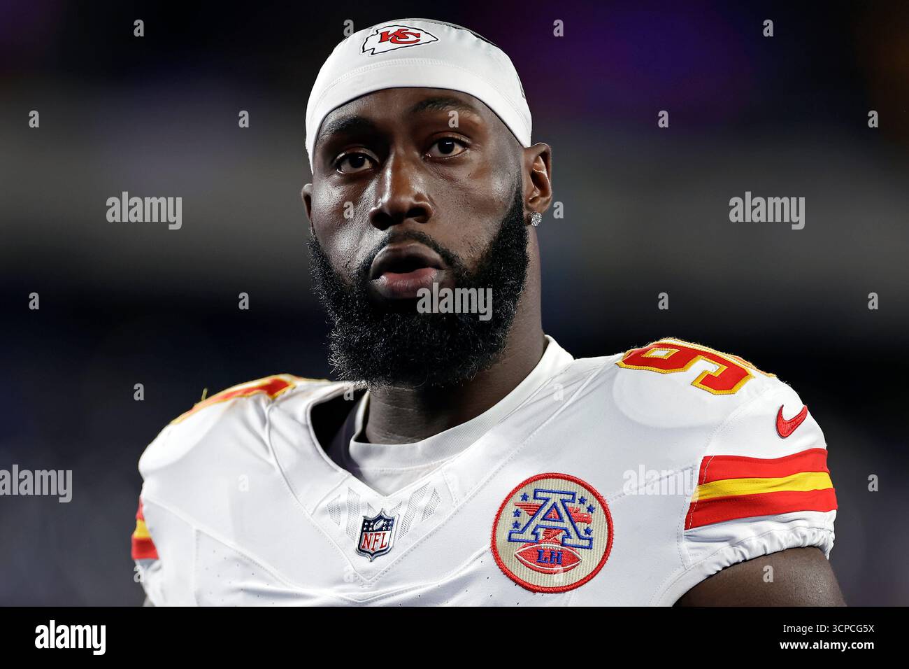 Kansas City Chiefs defensive end Charles Omenihu (90) reacts before an ...