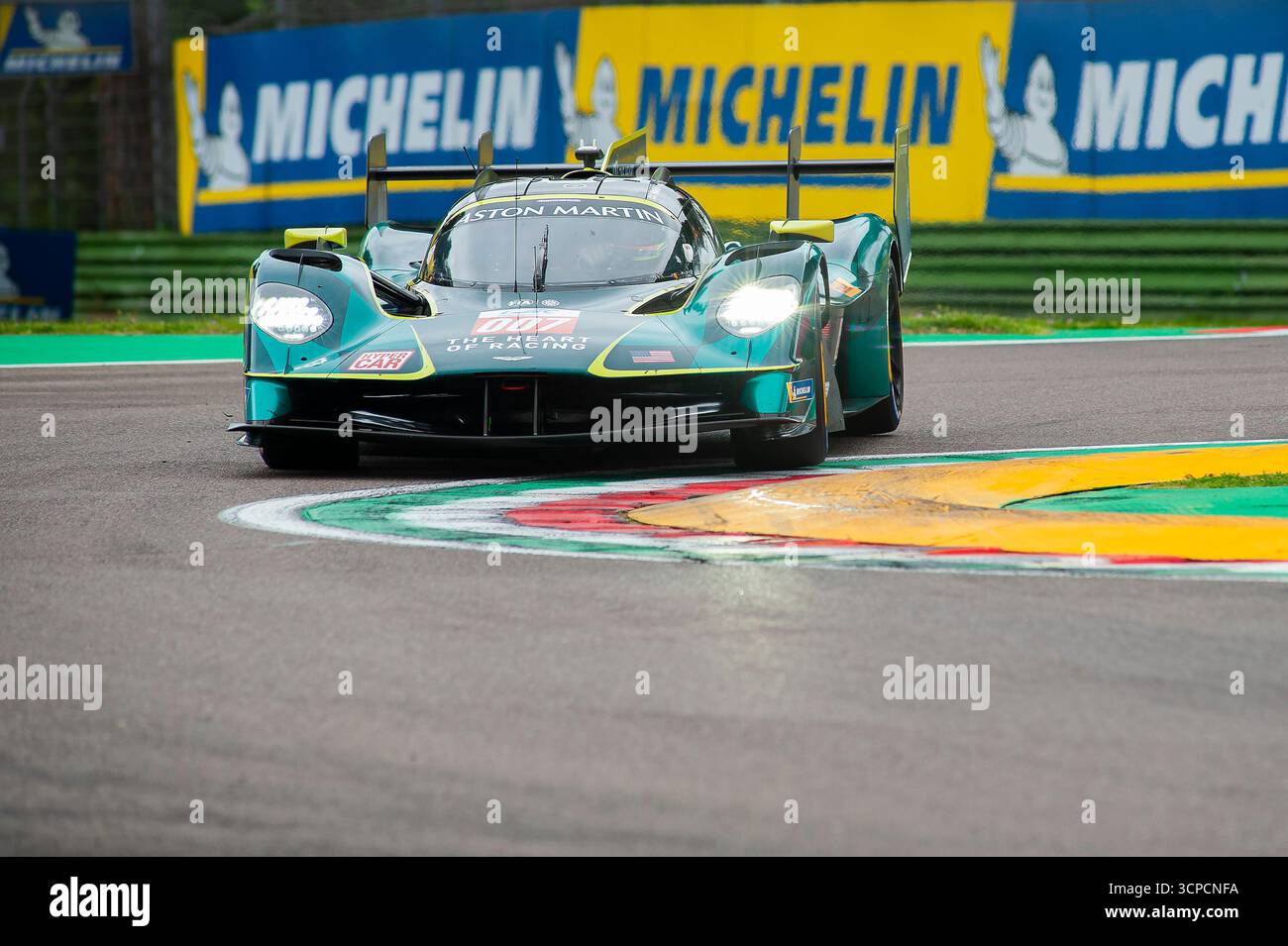 Fia World endurance championship Imola, free practice friday 2025-04-18  Aston Martin hypercar at the high variant curve. Stock Photo