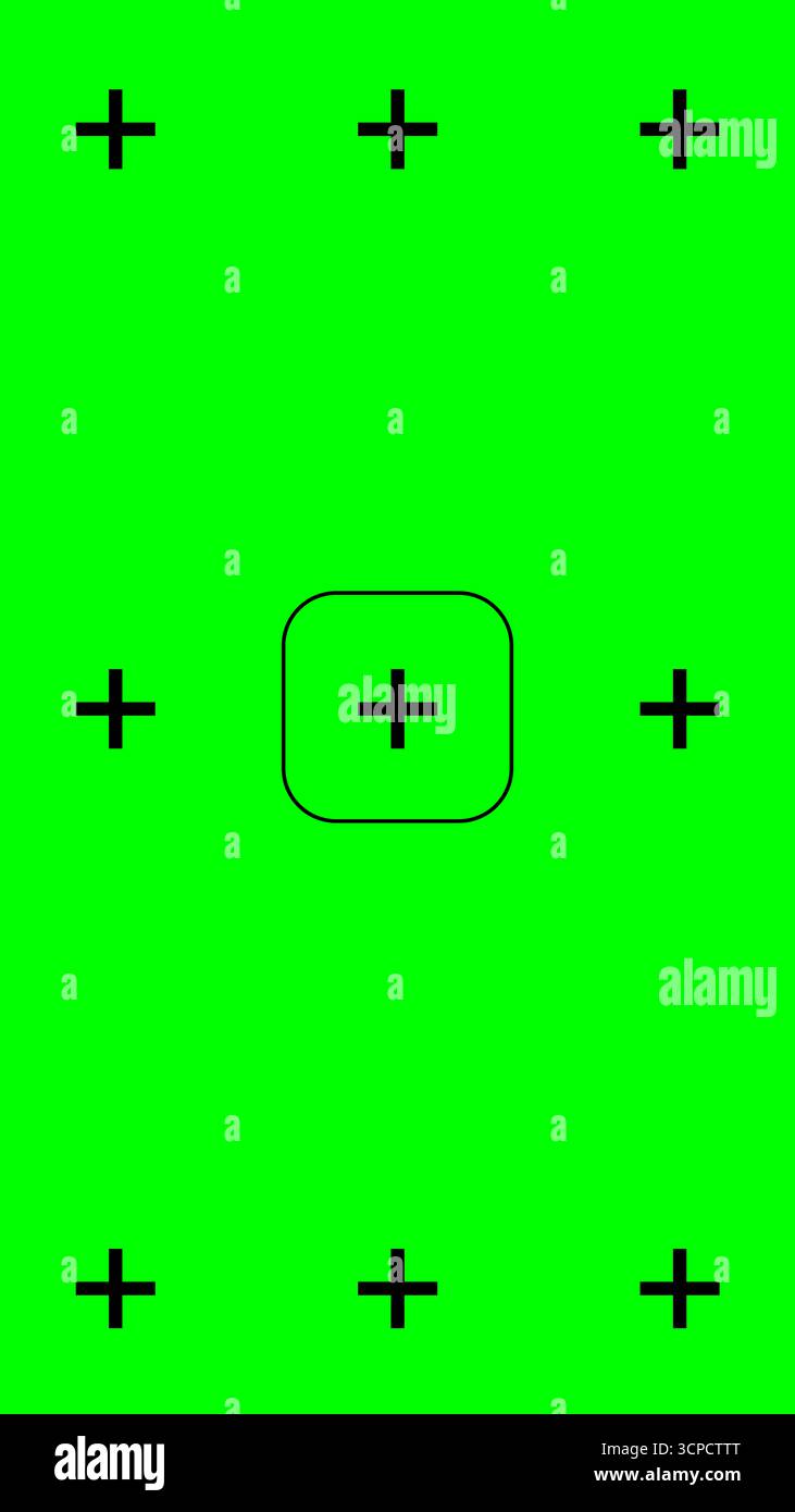 Vertical green screen with cross shaped tracking markers in corners and ...