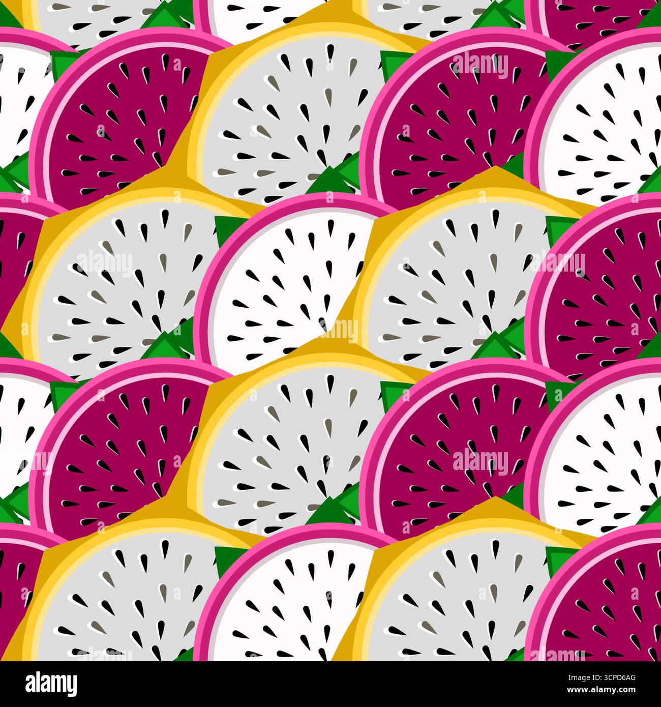Colourful pitaya dragonfruit slices seamless tropical pattern vector illustration Stock Vector