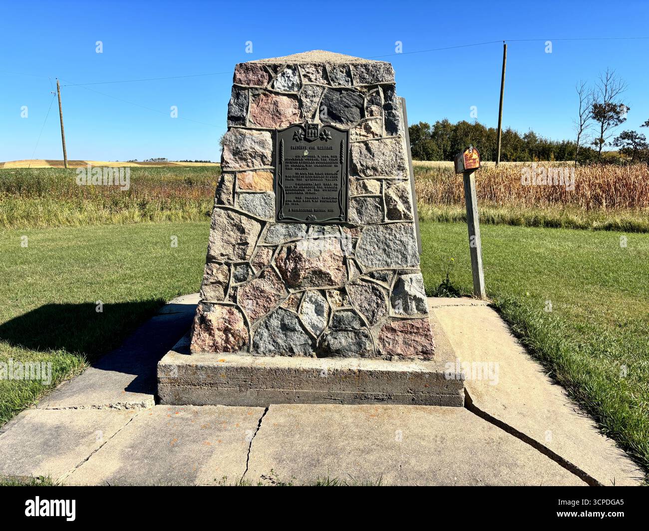 ''Roadside Fieldstone Monument Commemorating Pioneer Heritage.'' - Smartphone Captured Stock Image