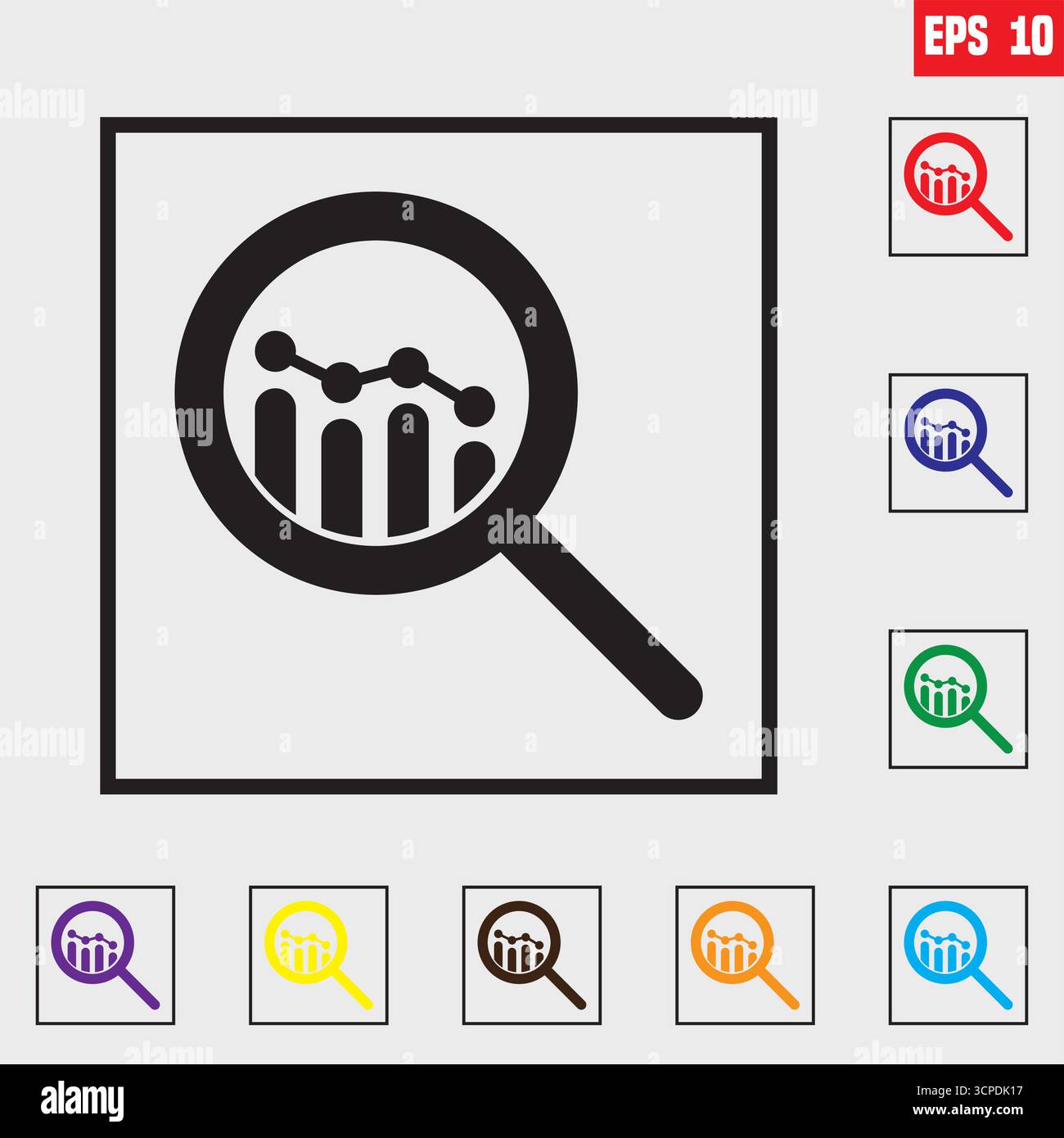 Glass analyzing data chart, data analysis, optimization or marketing analytics for statistics improvement, growth or KPI measurement result, chart Stock Vector