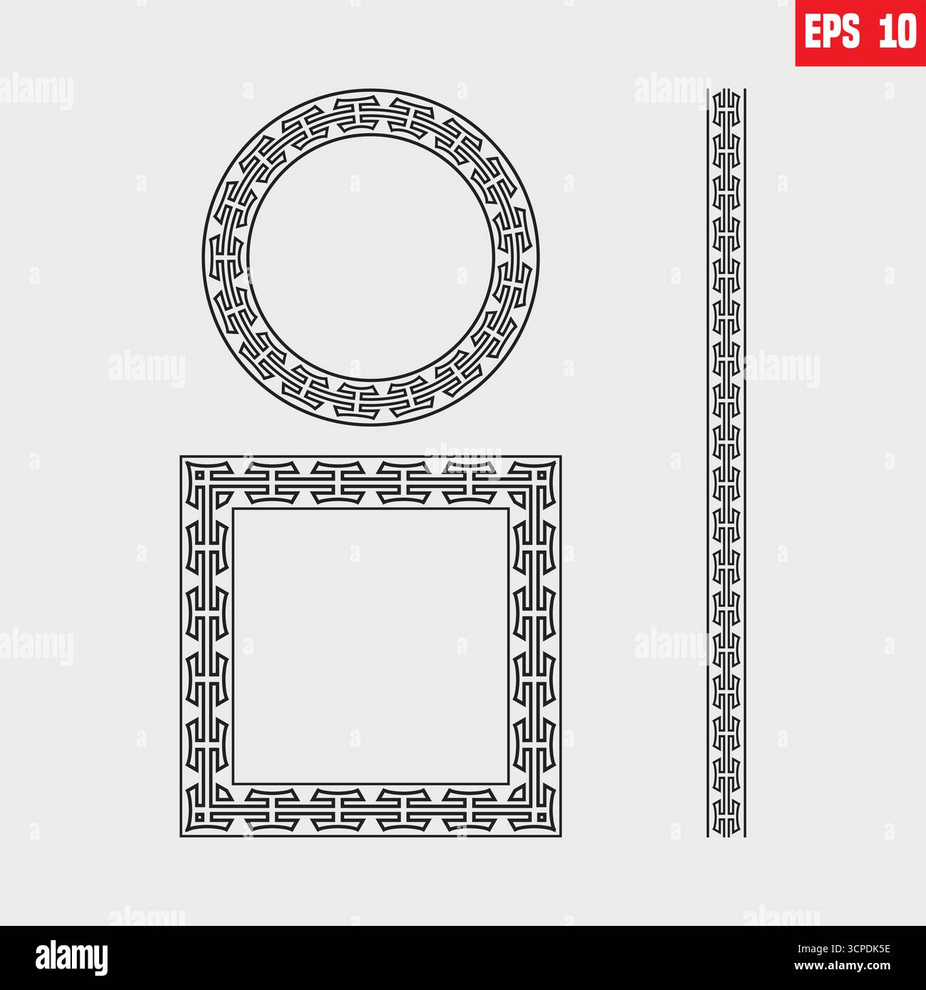 Outline greece border isolated on white background. Greek pattern. Roman ellipse frame. Stock Vector