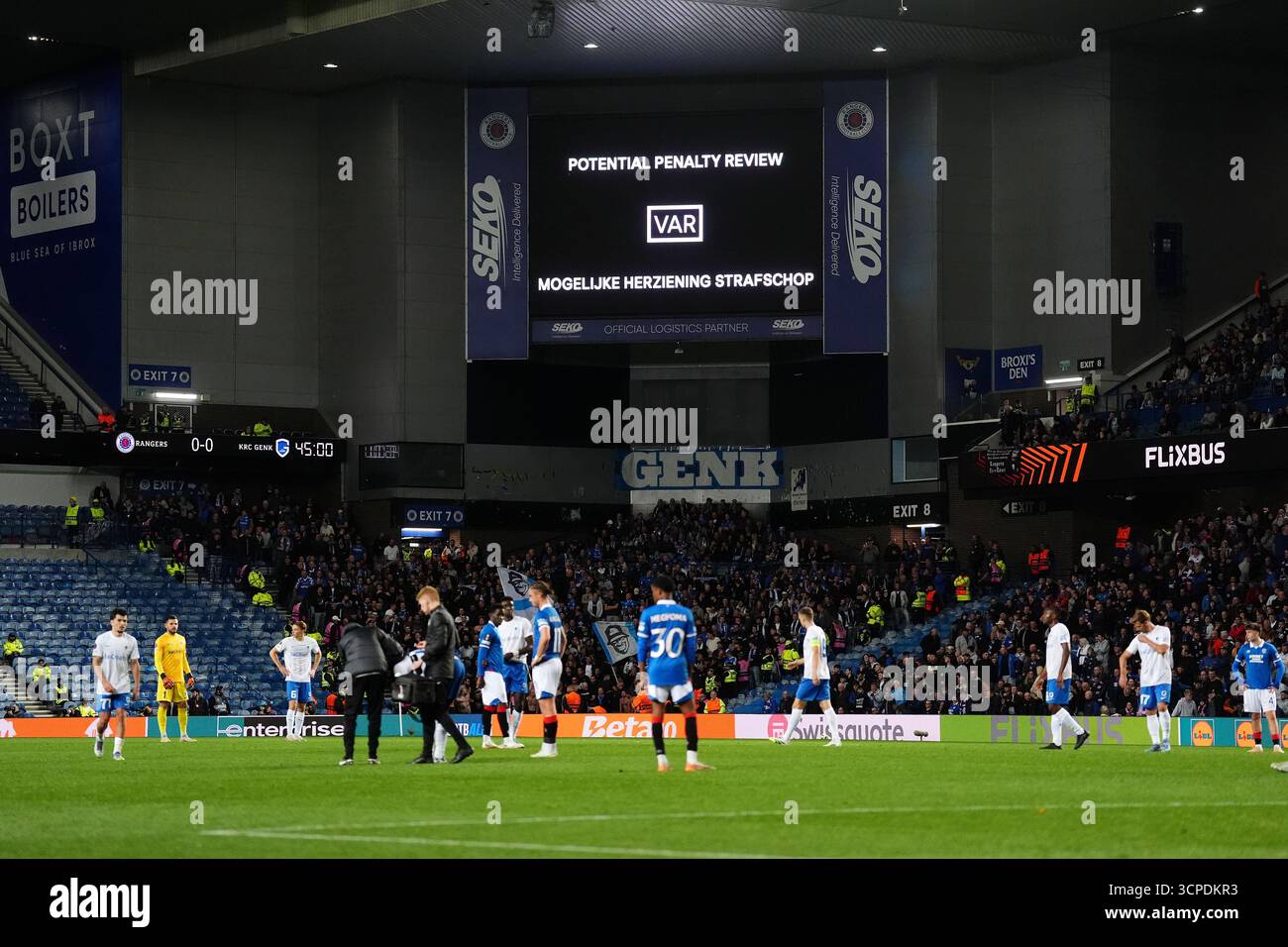 The big screen showing a VAR check after Rangers' James Tavernier (left ...