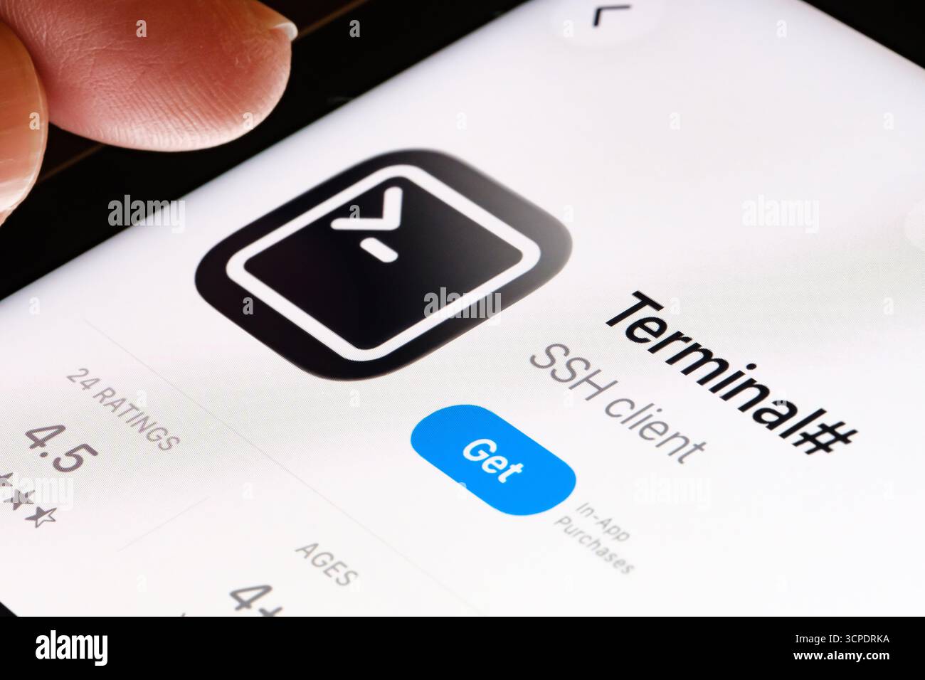 Terminal on iPad with Apples new Liquid Glass updated app design iOS 26 developer utility listing in App Store. Stafford, United Kingdom, September 25 Stock Photo