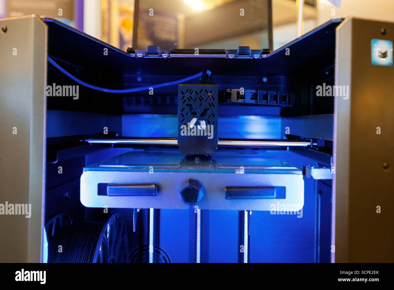 3D printing process of plastic machine part. Stock Photo