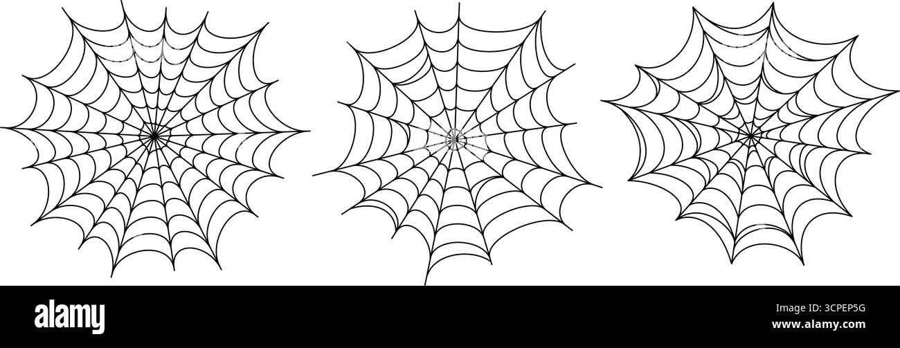 Black spooky spider web collection. Creepy cobweb set. Halloween frame ...