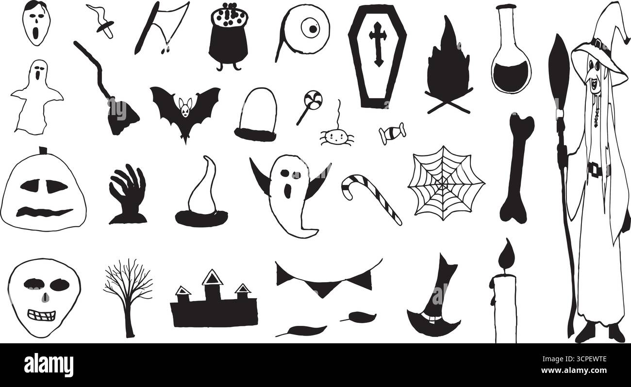 Handmade Halloween Essentials Vector Icon Set for Creative Designs Stock Vector